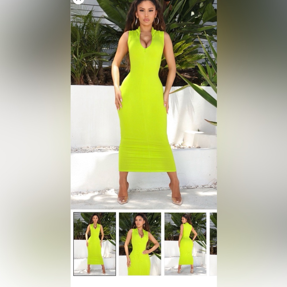 Fashion Nova Olivia Snatched Midi Dress - Lime